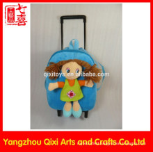Kids school plush toy soft girl doll cute trolley bag for girls
